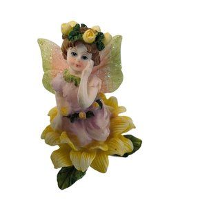 Brinns Collection Fairy on Yellow Flower‎ Figurine Resin Wings 3.75"